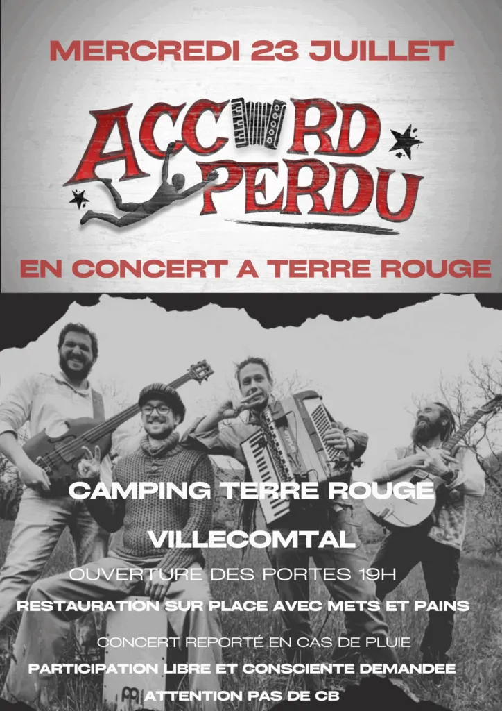 Actualités - Concert camping Terre Rouge, Villecomtal, Aveyron, Conques, rodez, Bozouls, Estaing. Accord Perdu